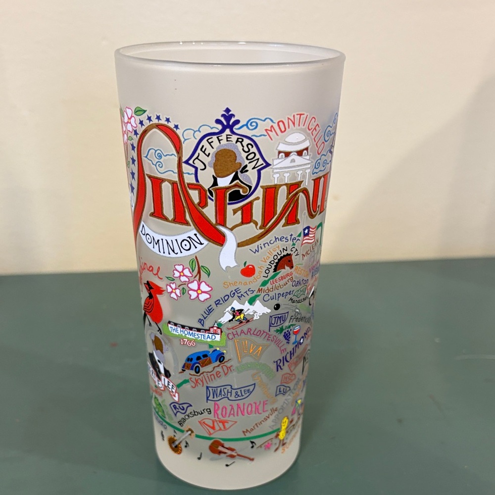 Virginia Cat Studio Frosted Glass Tumbler - Colorful State Map